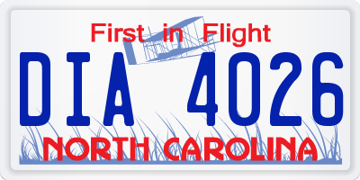 NC license plate DIA4026