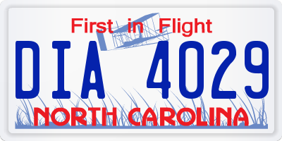 NC license plate DIA4029