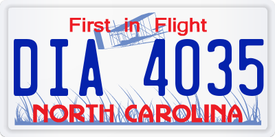 NC license plate DIA4035