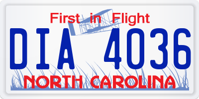 NC license plate DIA4036