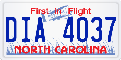 NC license plate DIA4037