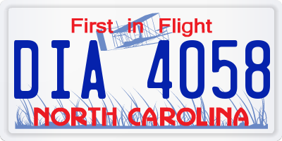 NC license plate DIA4058