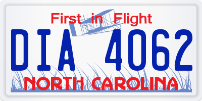 NC license plate DIA4062
