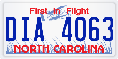 NC license plate DIA4063