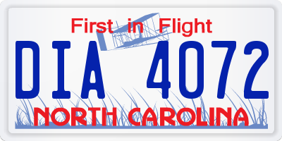 NC license plate DIA4072