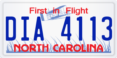 NC license plate DIA4113
