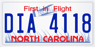 NC license plate DIA4118