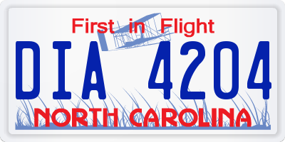 NC license plate DIA4204