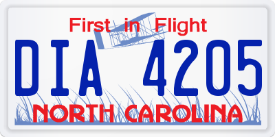 NC license plate DIA4205
