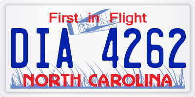 NC license plate DIA4262