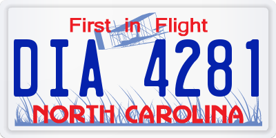 NC license plate DIA4281