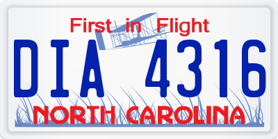 NC license plate DIA4316