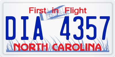 NC license plate DIA4357