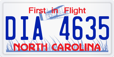 NC license plate DIA4635
