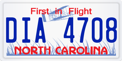 NC license plate DIA4708
