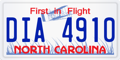 NC license plate DIA4910