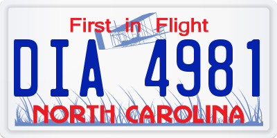 NC license plate DIA4981
