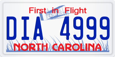 NC license plate DIA4999