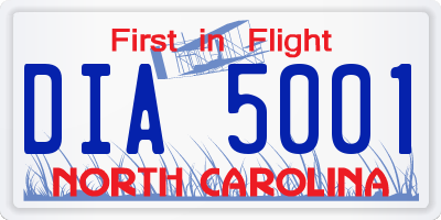 NC license plate DIA5001