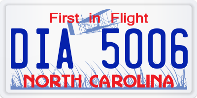 NC license plate DIA5006