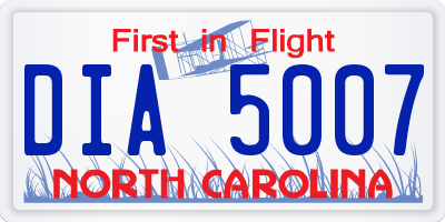 NC license plate DIA5007