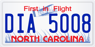 NC license plate DIA5008