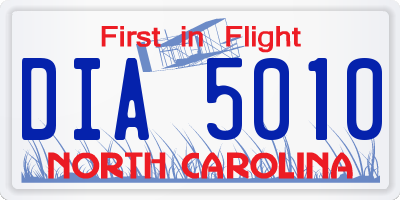 NC license plate DIA5010
