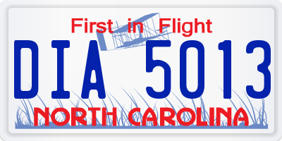 NC license plate DIA5013