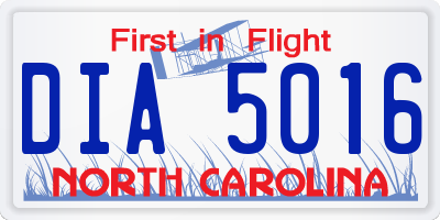 NC license plate DIA5016