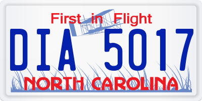 NC license plate DIA5017