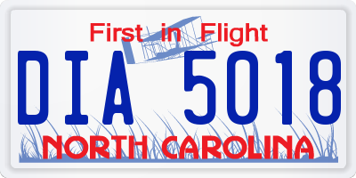 NC license plate DIA5018