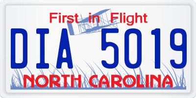 NC license plate DIA5019