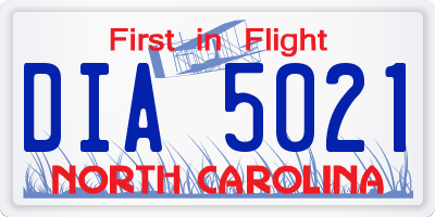 NC license plate DIA5021