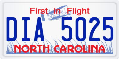 NC license plate DIA5025