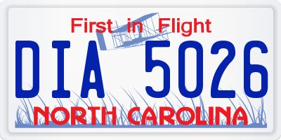 NC license plate DIA5026