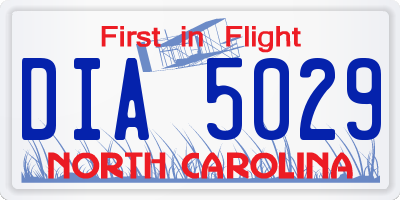 NC license plate DIA5029