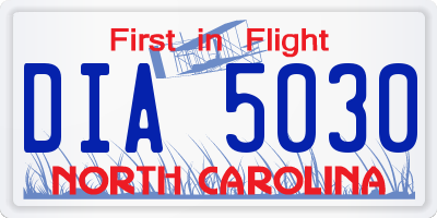 NC license plate DIA5030