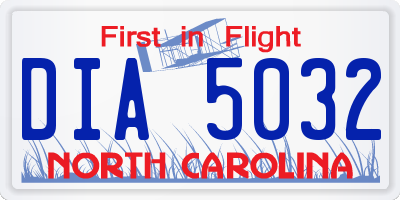 NC license plate DIA5032