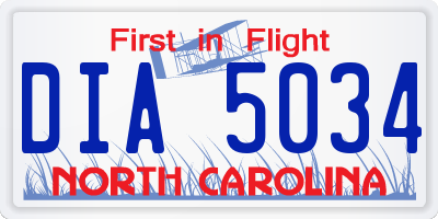 NC license plate DIA5034