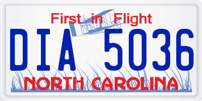 NC license plate DIA5036