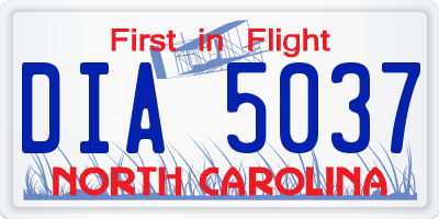 NC license plate DIA5037