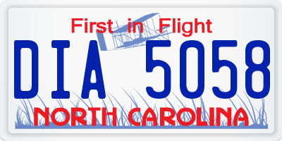 NC license plate DIA5058