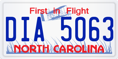 NC license plate DIA5063