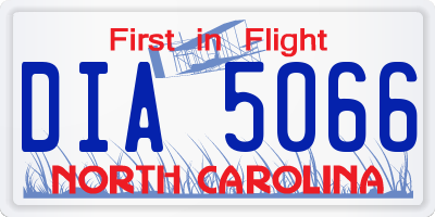 NC license plate DIA5066