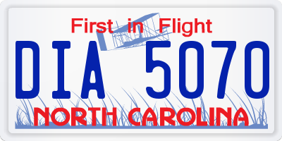 NC license plate DIA5070