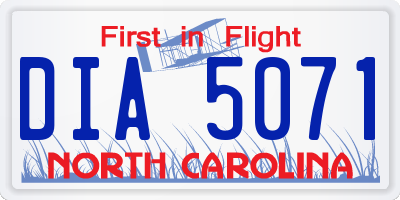 NC license plate DIA5071