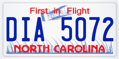 NC license plate DIA5072