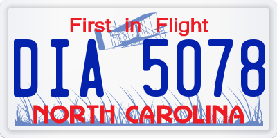 NC license plate DIA5078