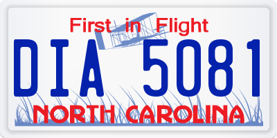 NC license plate DIA5081