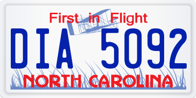 NC license plate DIA5092
